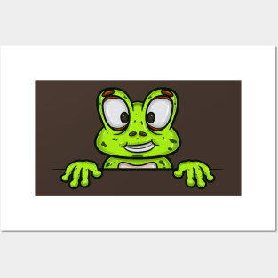 Frog Cartoon With Happy Face Expression Posters and Art